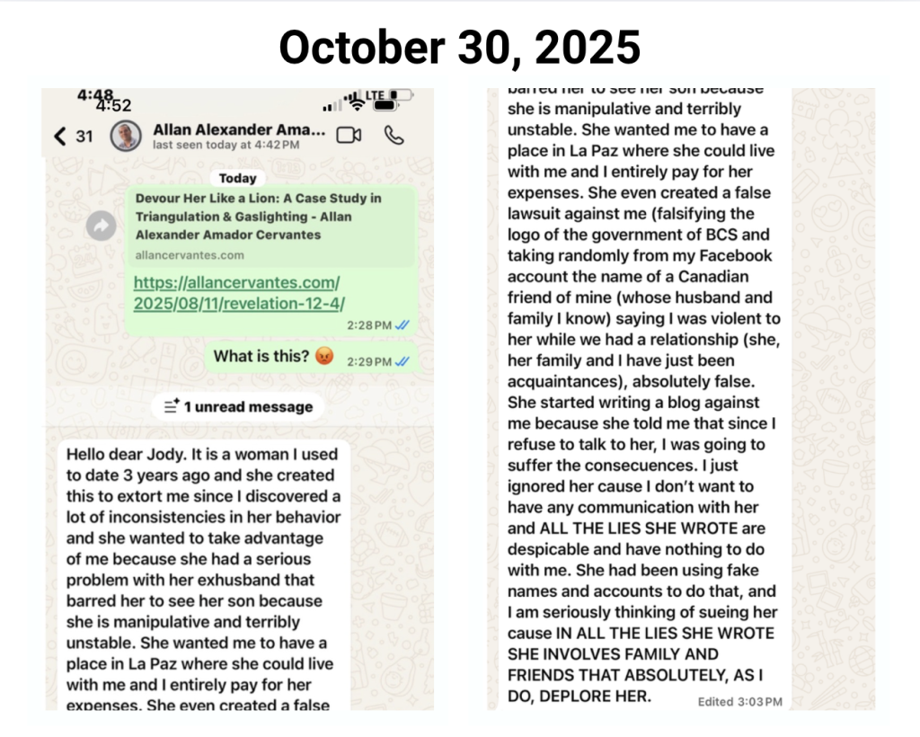 WhatsApp message from Allan Alexander Amador Cervantes to Jody October 30, 2025